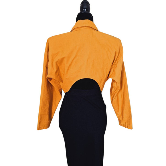Vintage 80s Cropped Mustard Yellow Power Jacket Women Medium - Picture 2 of 9